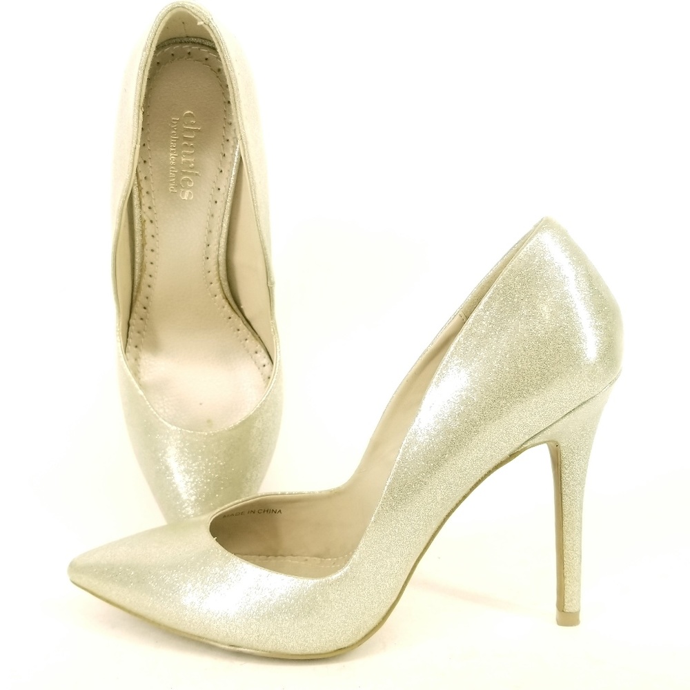 Charles David Gold Glitter Pointed Toe Heel 7 EH20